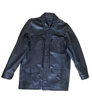 Express Men’s XL Brown Leather Field Jacket 4 Pocket Y2K 2006 Made in Turkey